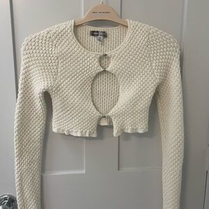 White Textured Knit Crop Top